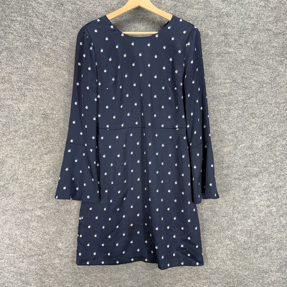 Banana Republic Dress Women 4 Blue Polka Dot Shift Short Zipper Long Sleeve
